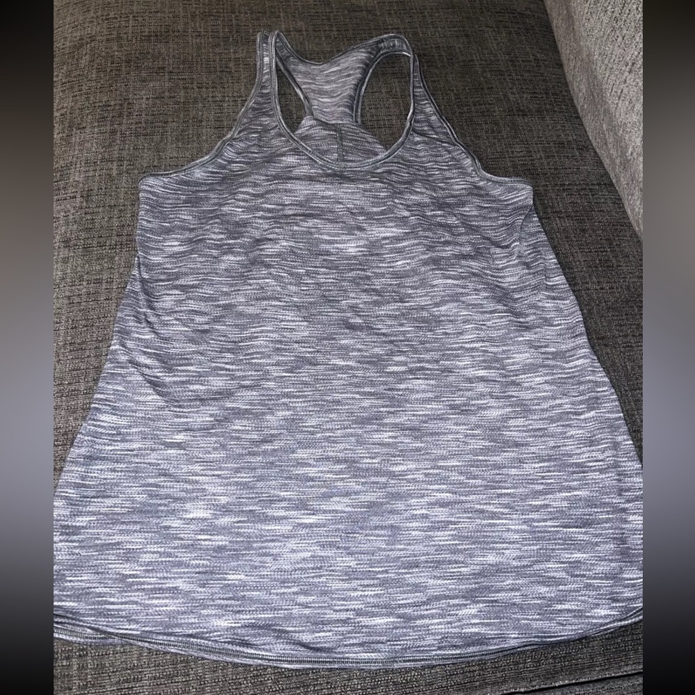 Lululemon Racerback Tank Top Womens Sz 10 Gray White Running Gym Ladies